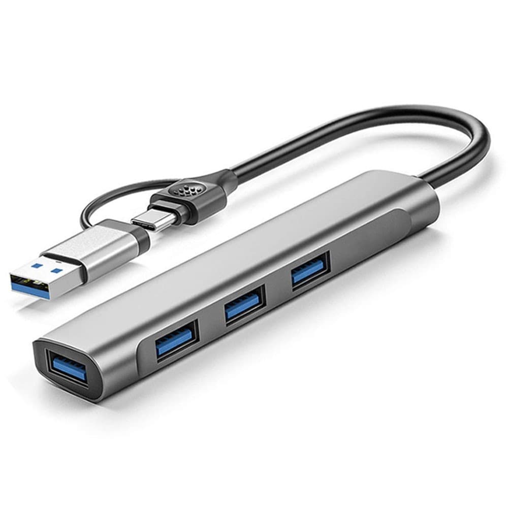 ORIENT CU-423AC, разветвитель USB 3.2 Gen1 (5 Гбит/c), порты: 4xUSB-A, кабель USB Type-C + адаптер Type-A, алюминиевый корпус, серебристый