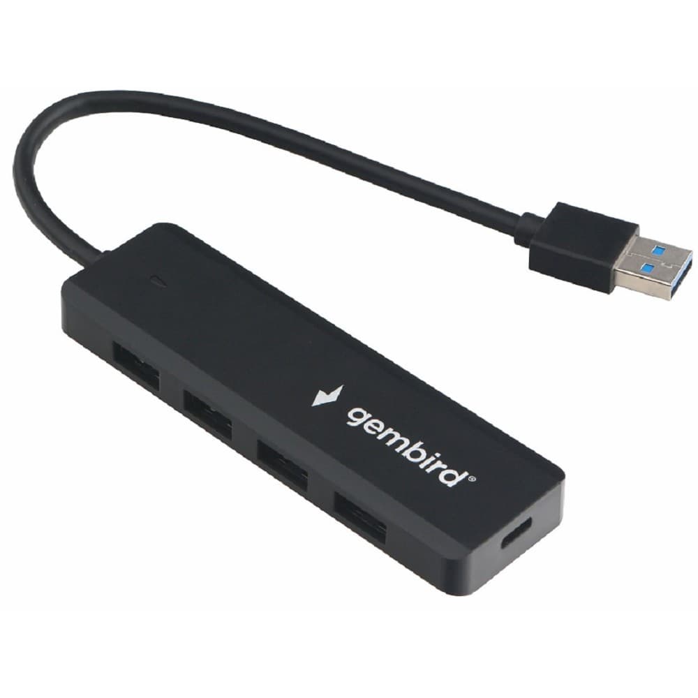 Gembird Разветвитель USB3.1 4xUSB, с доп.питанием (порт Type-C), кабель USB 19см, черный, коробка (UHB-C414)
