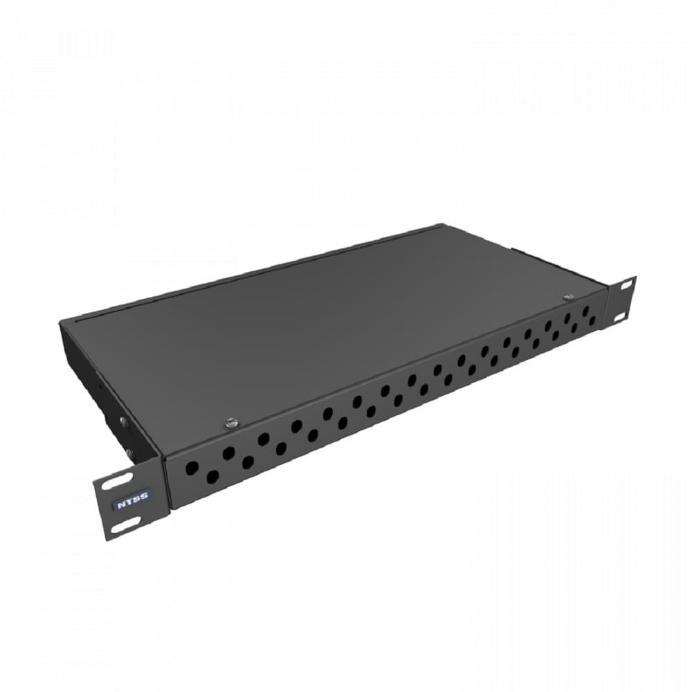 NTSS Кросс NTSS оптический 19'' укомплектованный 1U, 32 порта ST/UPC, 9/125 мкм (сплошная панель, сплайс-кассета, пигтейлы, КДЗС, адаптеры) черный RAL 9005 NTSS-RFOB-1U-32-ST/U-9-SP1.5G0AY-BL