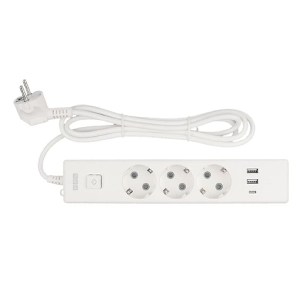 PowerCube Бытовой удлинитель (PC-5-2M) 3р с/з вык.,3USB, 3500 Вт, 16А, 1.9 м, 3*1,0 (белый)