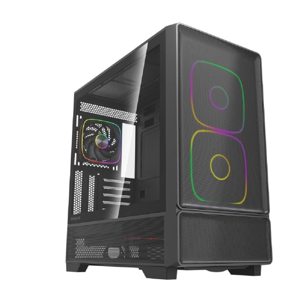 CJXA-A5 Корпус Powercase AX5, Black, TG, Type-C, 2x 140mm +3x 120mm ARGB PWM Fans, Nylon filters, чёрный, ATX