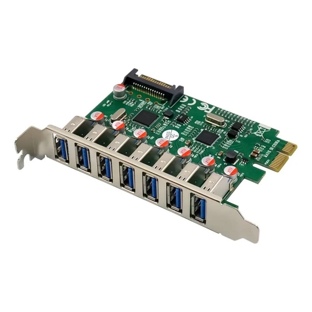 ORIENT VA-3U7PE, Контроллер PCI-Ex1, USB 3.2 Gen1 (USB 3.0), скорость до 5 Гбит/с, 7-port ext, VIA VL805+VL812 chipset, разъем доп.питания, oem