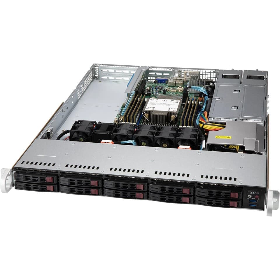 Supermicro SYS-110P-WTR 1U, LGA-4189, TDP 270W, Intel C621A, 8xDDR4, 10x2.5" Hot-swap (4x 2.5" NVMe hybrid), SATA3 (6Gbps), 2xPCI-E 4.0 x16 FHFL, 1 PCI-E 4.0 x16 LP, 2xRJ45 10GBase-T, 1xRJ45 IPMI