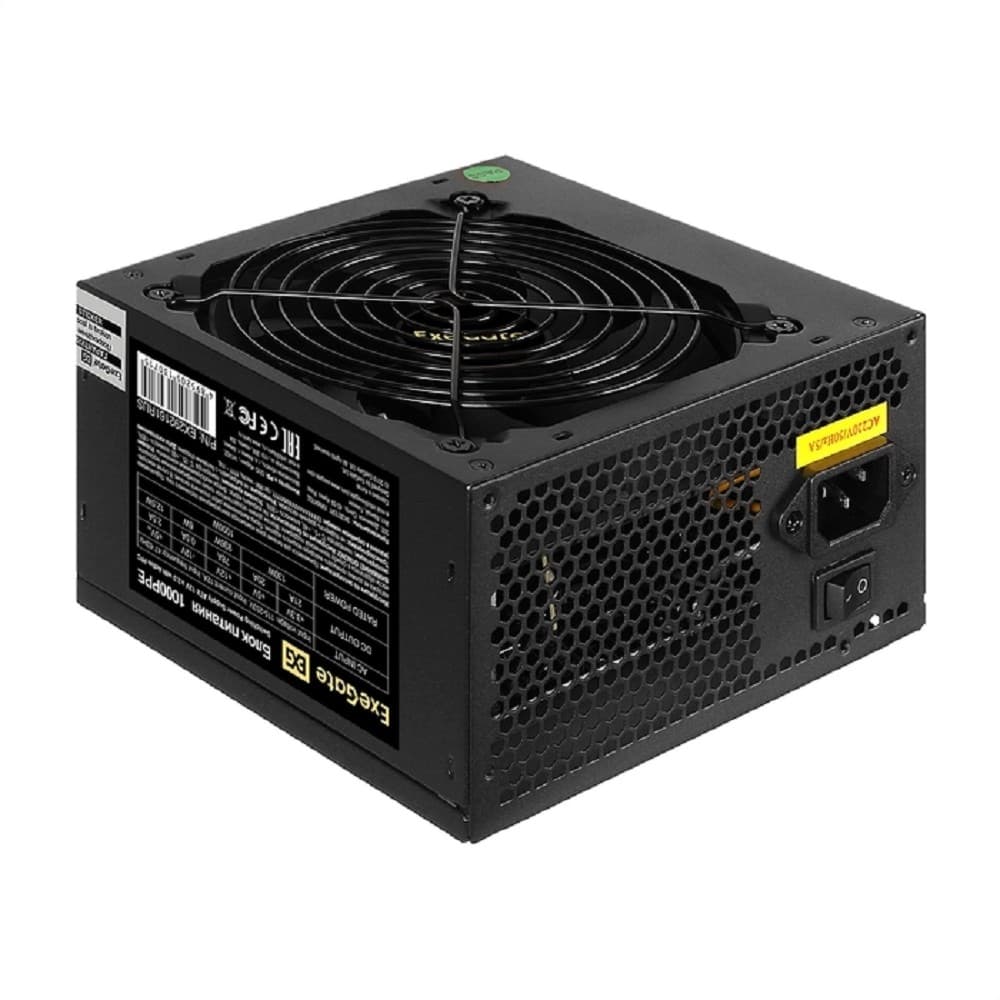 Exegate EX292161RUS-PC Блок питания 1000W ExeGate 1000PPE (ATX, APFC, PC, КПД 80% (80 PLUS), 12cm fan, 24pin, 2x(4+4)pin, 6xPCI-E, 6xSATA, 4xIDE, black, кабель 220V в комплекте)