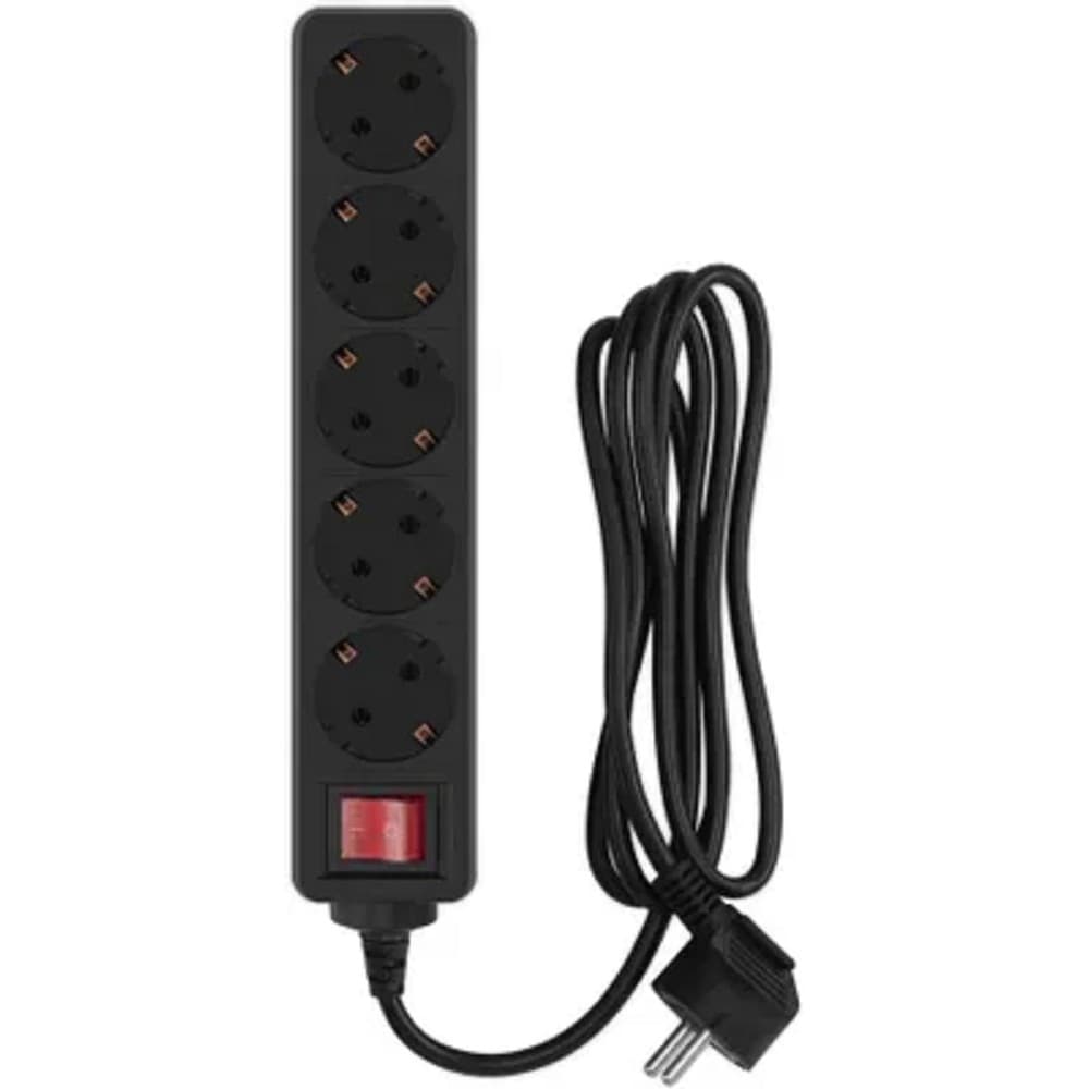 PC PET Сетевой фильтр AP01006-1.8-BK 1.8м (5 розеток, EURO, EURO/RUS), черный