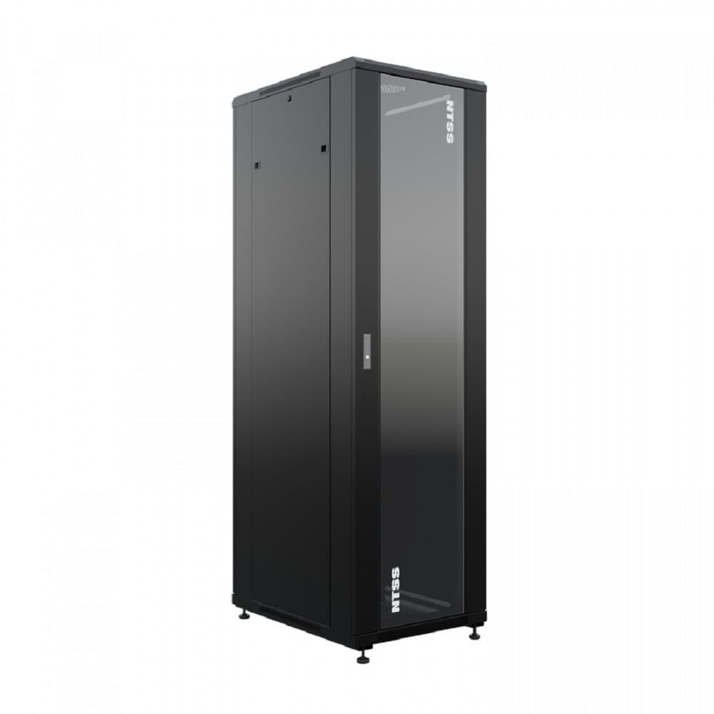 NTSS Шкаф напольный универсальный серверный NTSS R 42U 600х800мм, 4 профиля 19, двери стекло и сплошная металл, боковые стенки съемные, регулируемые опоры, разобранный, черный RAL 9005 NTSS-R42U6080GS
