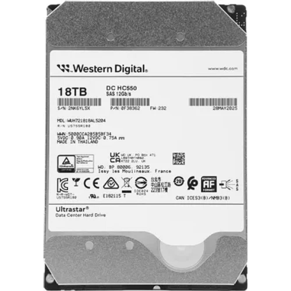 18Tb Western Digital Ultrastar DC HDD Server (3.5in 26.1MM 18000GB 512MB 7200RPM SAS ULTRA 512E SE P3 DC HC550), SKU: 0F38353