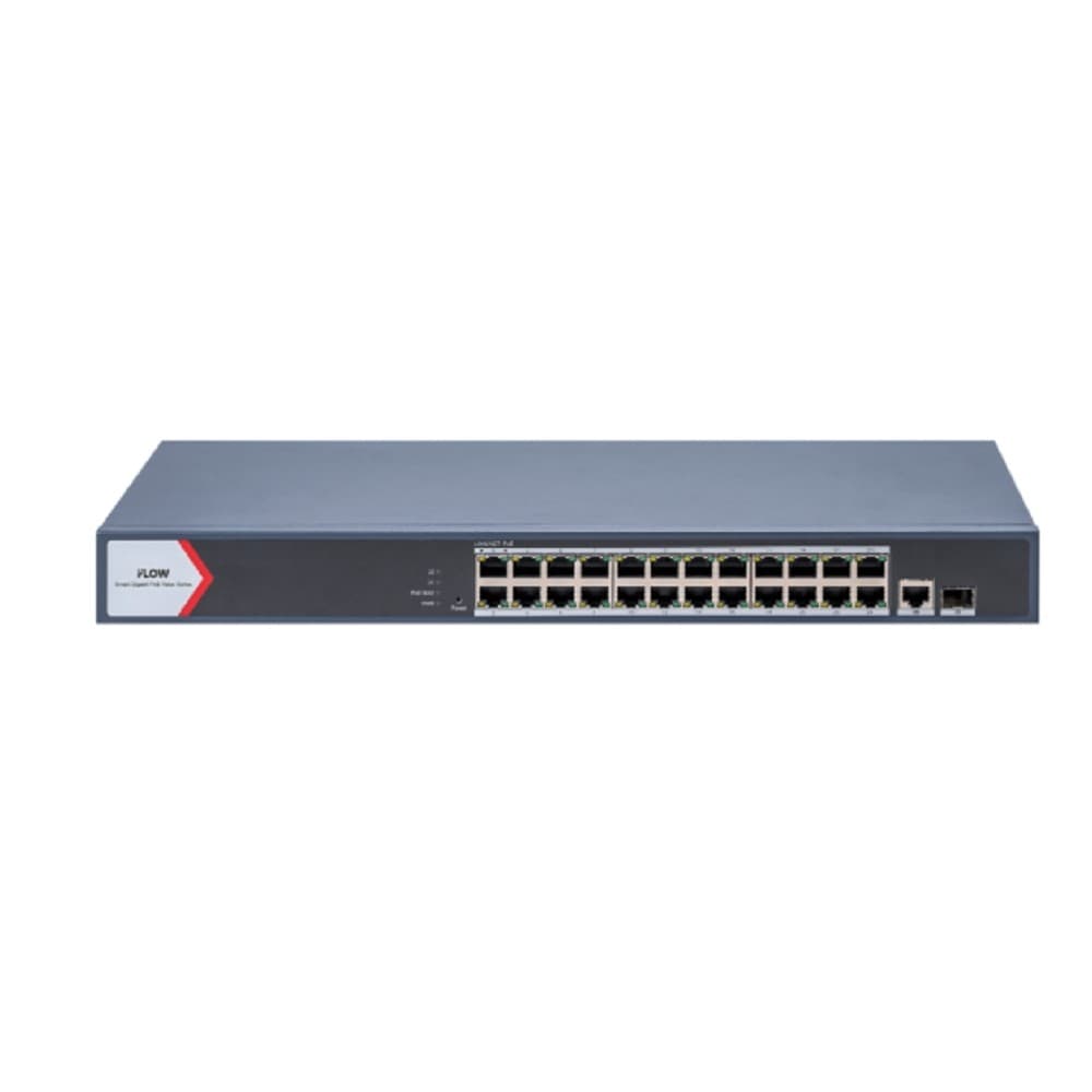 iFLOW F-SW-EM626POE-VM L2, Смарт-управляемый, 24 гигабитных порта RJ45 PoE, 1 uplink порт 1000М RJ45 1 гигабитный порт SFP, 802.3af/at, бюджет PoE 370 Вт, поддержка режима передачи до 300м,10Мб/с, CAT