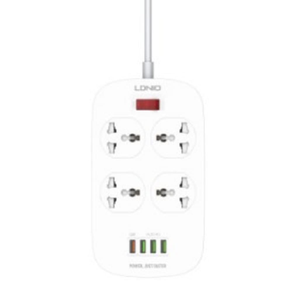 Perfeo LD_B4611 LDNIO SC4407Q/ Сетевой фильтр 2м/ 4 розетки EU_UK_US/ 2500W/ 4 USB+QC 3.0/ Выкл. на розетки/ Black