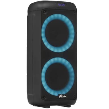 RITMIX SP-875B black {Bluetooth, 30 Гц -18 КГц, FM-радио, RGB-подсветка, AUX, USB, microSD (до 32 Гб, MP3), дисплей: LED, до 6 часов, вход: Jack 6.3 мм, Jack 3.5 мм, USB, 3600 мАч}