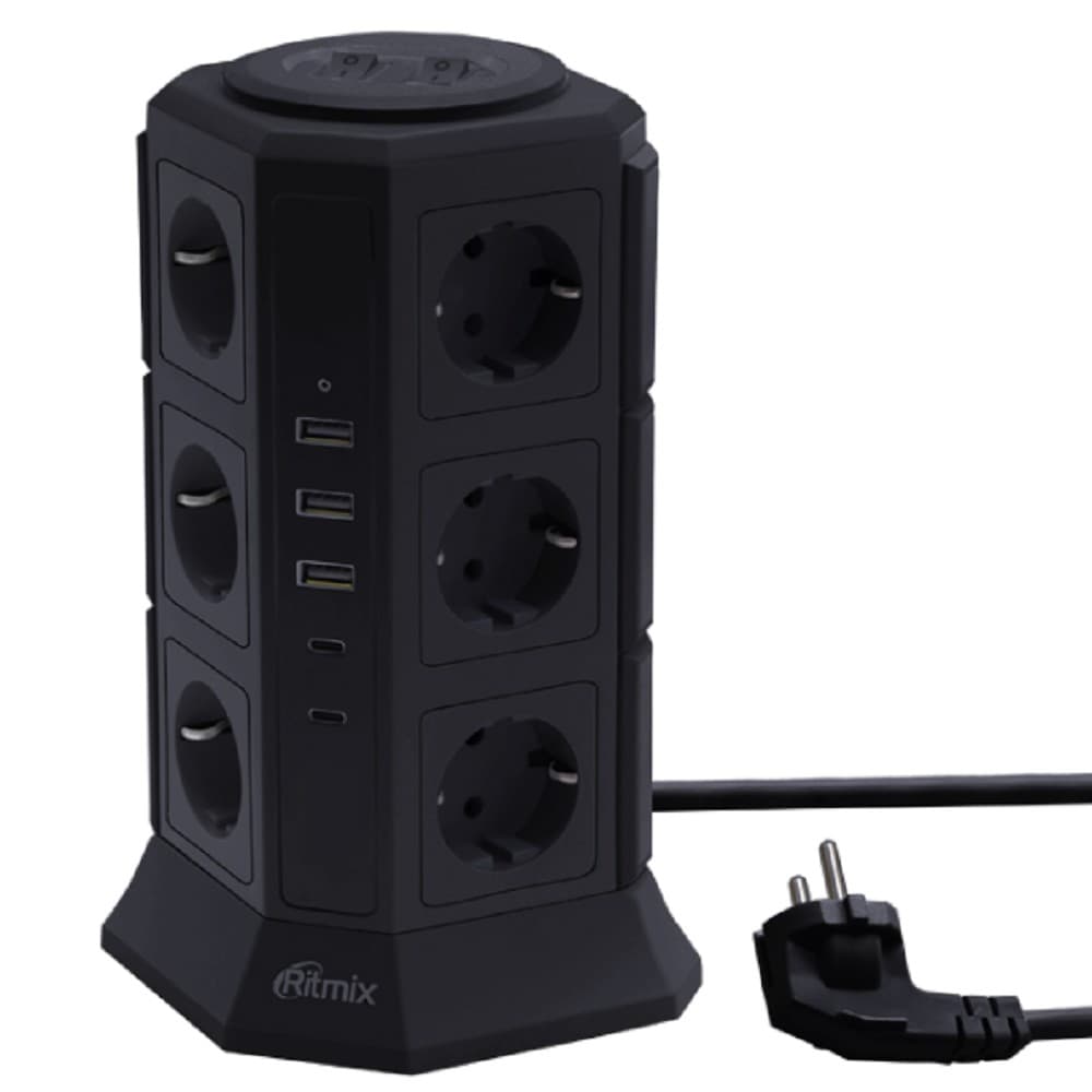 RITMIX RM-2123C Black Сетевой фильтр с кнопкой питания