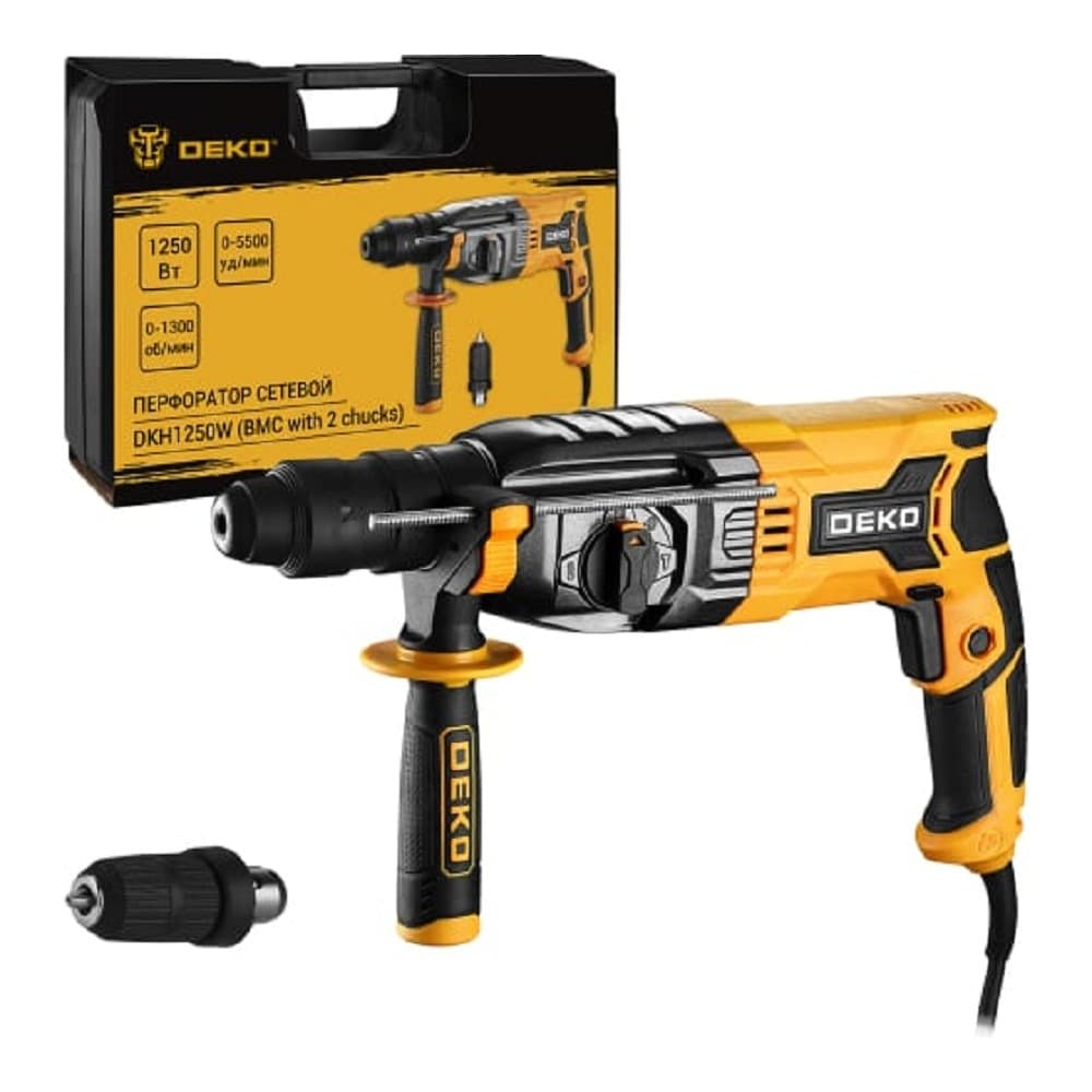 Перфоратор Deko DKH1250W патрон:SDS-plus уд.:3.2Дж 1250Вт (кейс в комплекте)