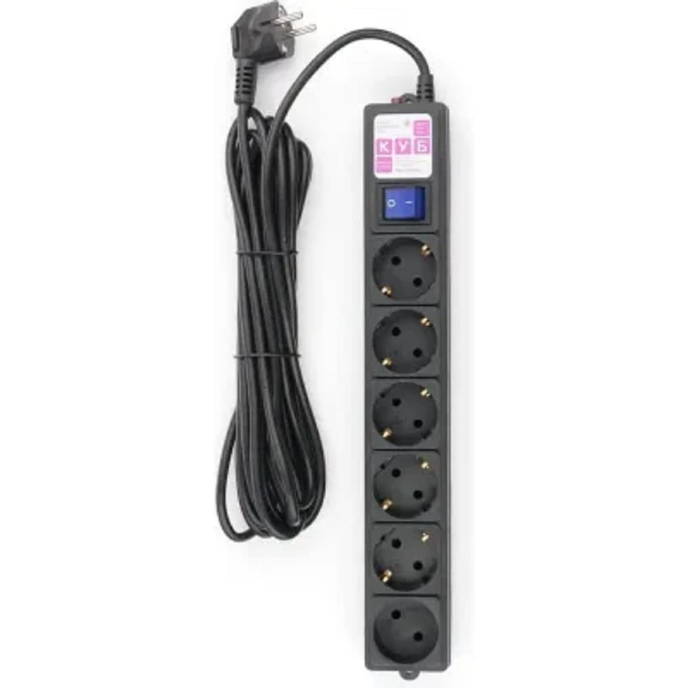 Ф-удлинитель, PC 5м 6р, черн. 16А, (3*1,5) SPG6-B2