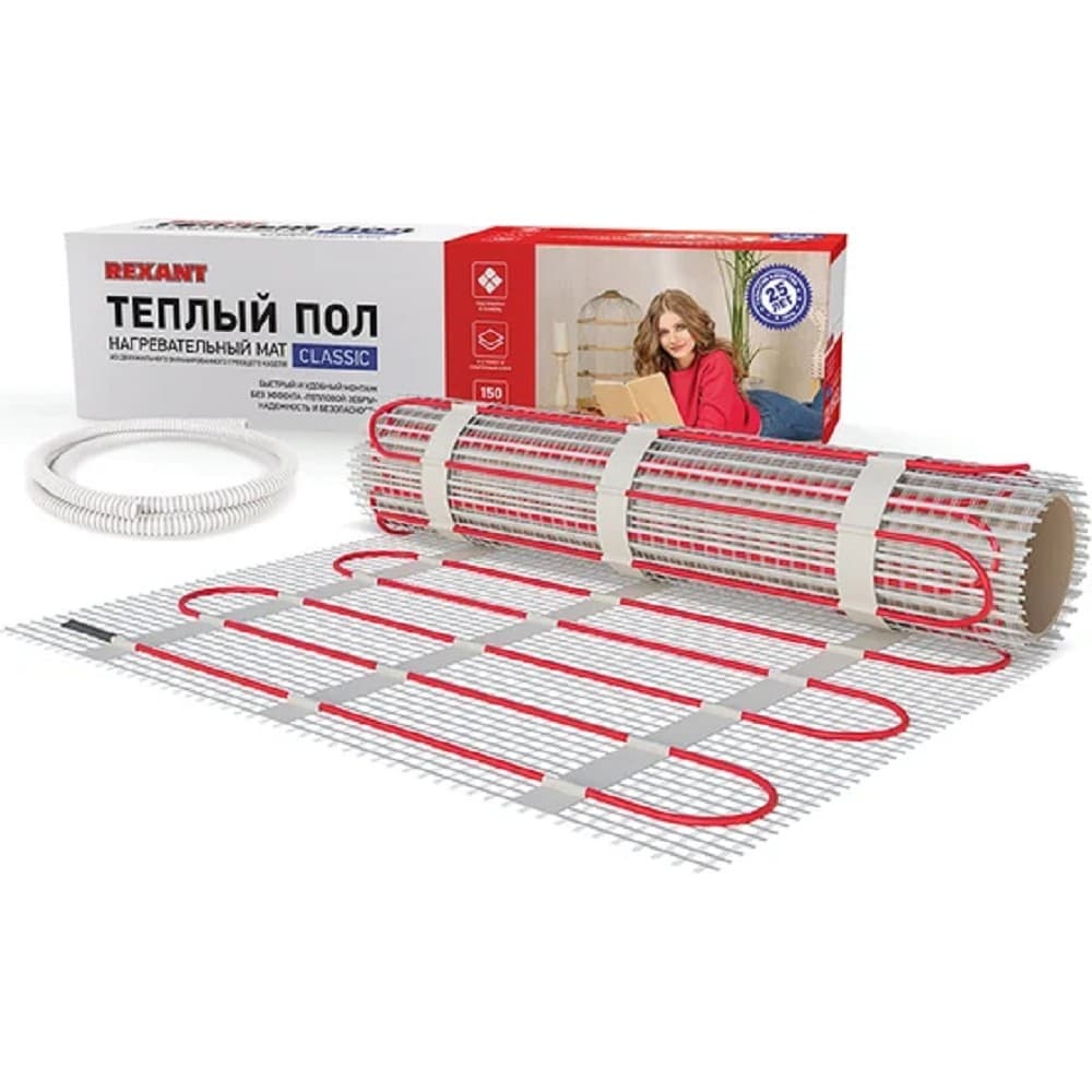 Rexant 51-0507-2 Тёплый пол (нагревательный мат) Classic RNX -3,5-525 (площадь 3,5 м2 (0,5 х 7,0 м)), 525 Вт, двухжильный с экраном