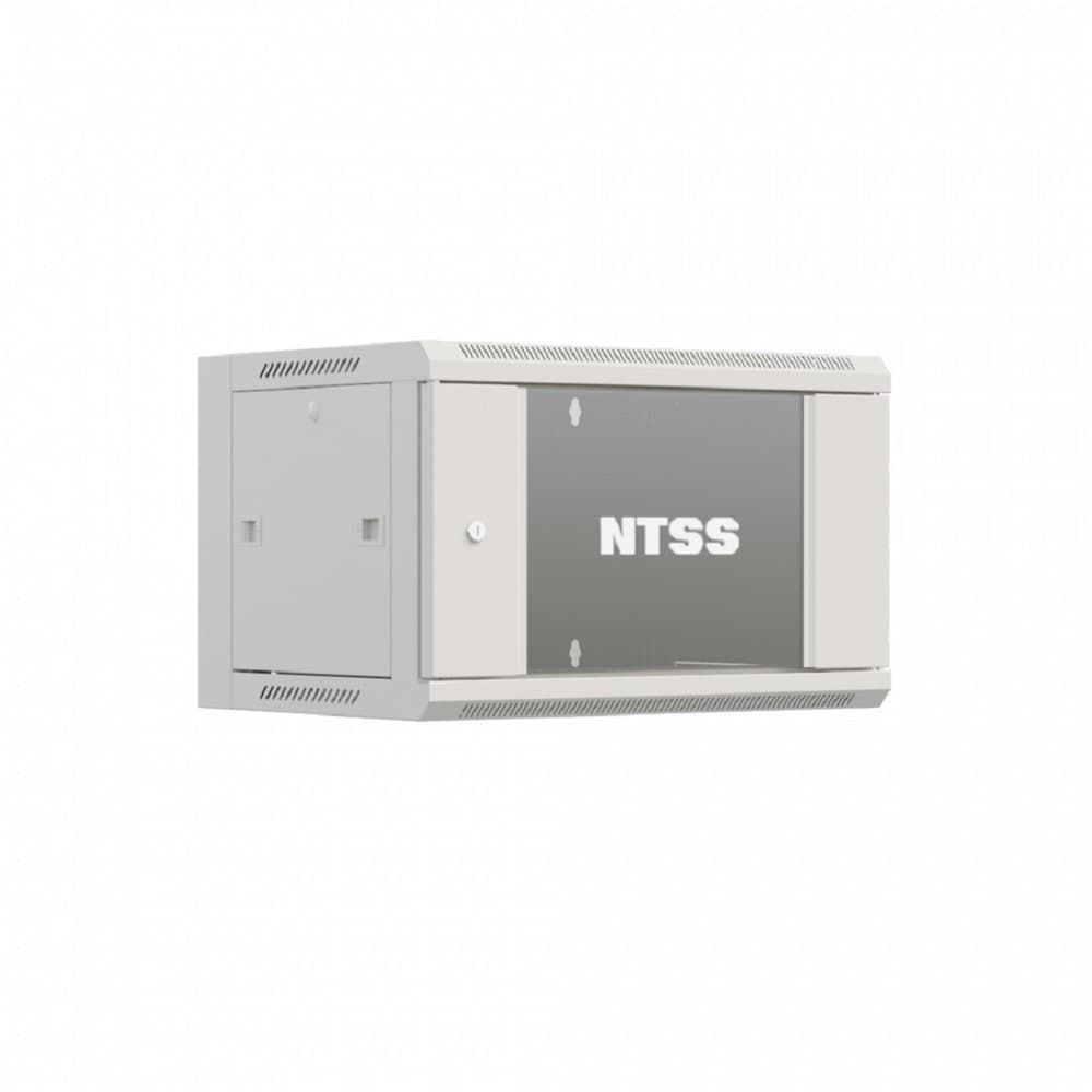 NTSS Шкаф настенный телекоммуникационный NTSS W 9U 600х450х500мм, 2 профиля 19, дверь стеклянная, боковые стенки съемные, задняя стенка, разобранный, серый RAL 7035 NTSS-W9U6045GS