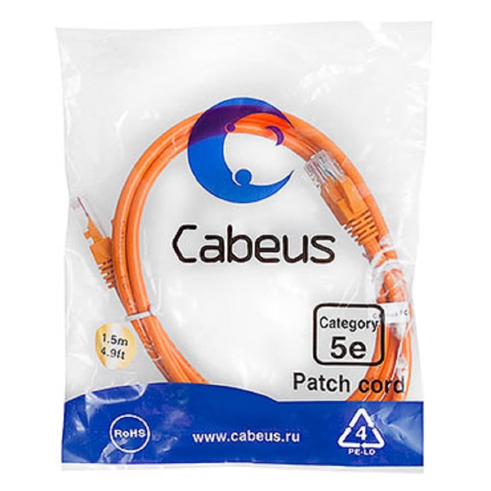 Патч-корд RJ45 UTP 5e Cabeus PC-UTP-RJ45-Cat.5e-1.5m-OR PVC оранжевый 1.5 метра
