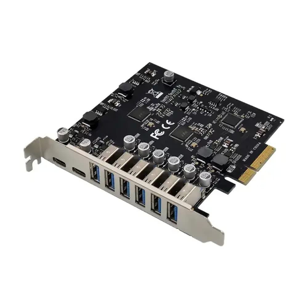 ORIENT AM-U3142PE-6A2C, Контроллер PCI-Ex4 v3.0, USB 3.2 Gen2, скорость до 10 Гбит/с, 8-port ext (6xType-A + 2xType-C), ASM3142+VL820-Q8 chipset, Self powered