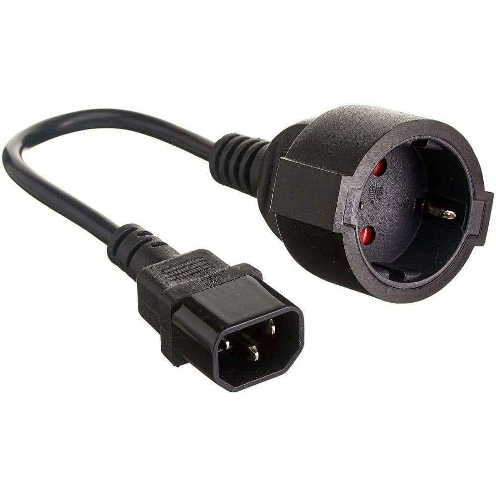 Exegate EP280681RUS Кабель-переходник (UPS->розетка) ExeGate Power EC-30P (C14->Евророзетка Schuko) VDE-250V-3*0.75mm2, медь, черный, 0.15м.