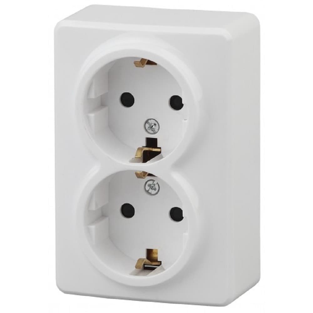 Розетка ЭРА 2х2P+E Schuko, 16АХ-250В,11-2205-01, ОУ, Эксперт, белый (12/120/1920)