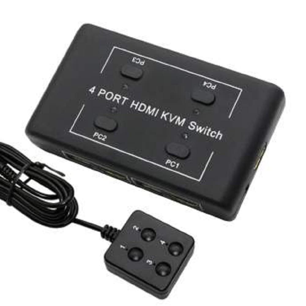 ORIENT HS41, HDMI KVM переключатель на 4 устройства, порты HDM + 2xUSB (клавиатура+мышь), поддержка 4K@30Hz, кнопка переключения на проводе 1.2 м, не требуется внешнее питание