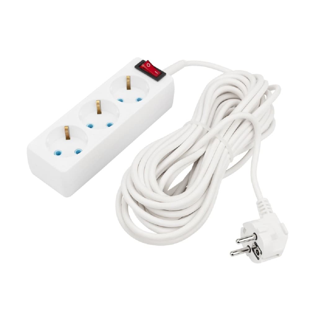 PROconnect (11-7207) Удлинитель 3 гнезда, 10м, 3х0,75мм?, с/з, с кнопкой, белый