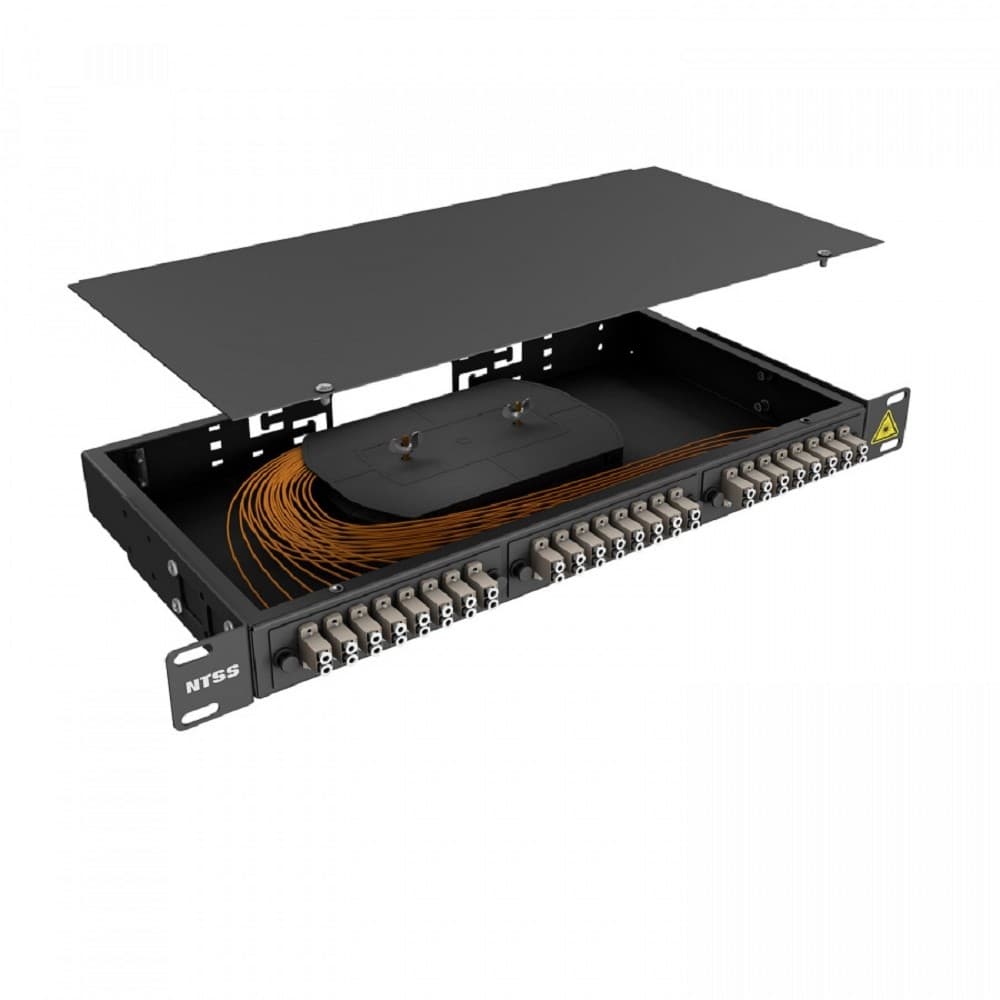 NTSS Кросс 19" NTSS PREMIUM, предсобранный 1U, 2 порта LC/UPC duplex, 62,5/125 мкм, (сплайс, пигтейлы, кдзс, планки, адаптеры), черный, RAL9005 NTSS-RFOB-PM-1U-2-2LC/U-62.5-SP1.5G1A-BL