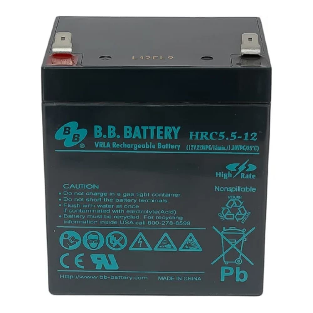 АКБ B.B. Battery HRC 5.5-12 (12В 5.5Ач) 132Вт/блок, ДхШхВ 90х70х102 мм, масса 1.62 кг, клеммы F2