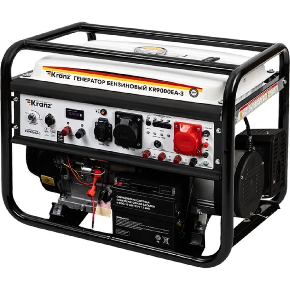 Kranz KR-16-1140 Генератор бензиновый KR9000EA-3, 9,0кВт, 230В/380B, 25л, коннектор автоматики, электростартер