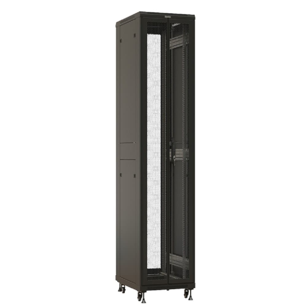 Шкаф серверный Hyperline (TTBR-4261-DD-RAL9004) напольный 42U 600x1000мм пер.дв.перфор. задн.дв.перфор. 2 бок.пан. направл.под закл.гайки 800кг черный 910мм 2055мм IP20 сталь