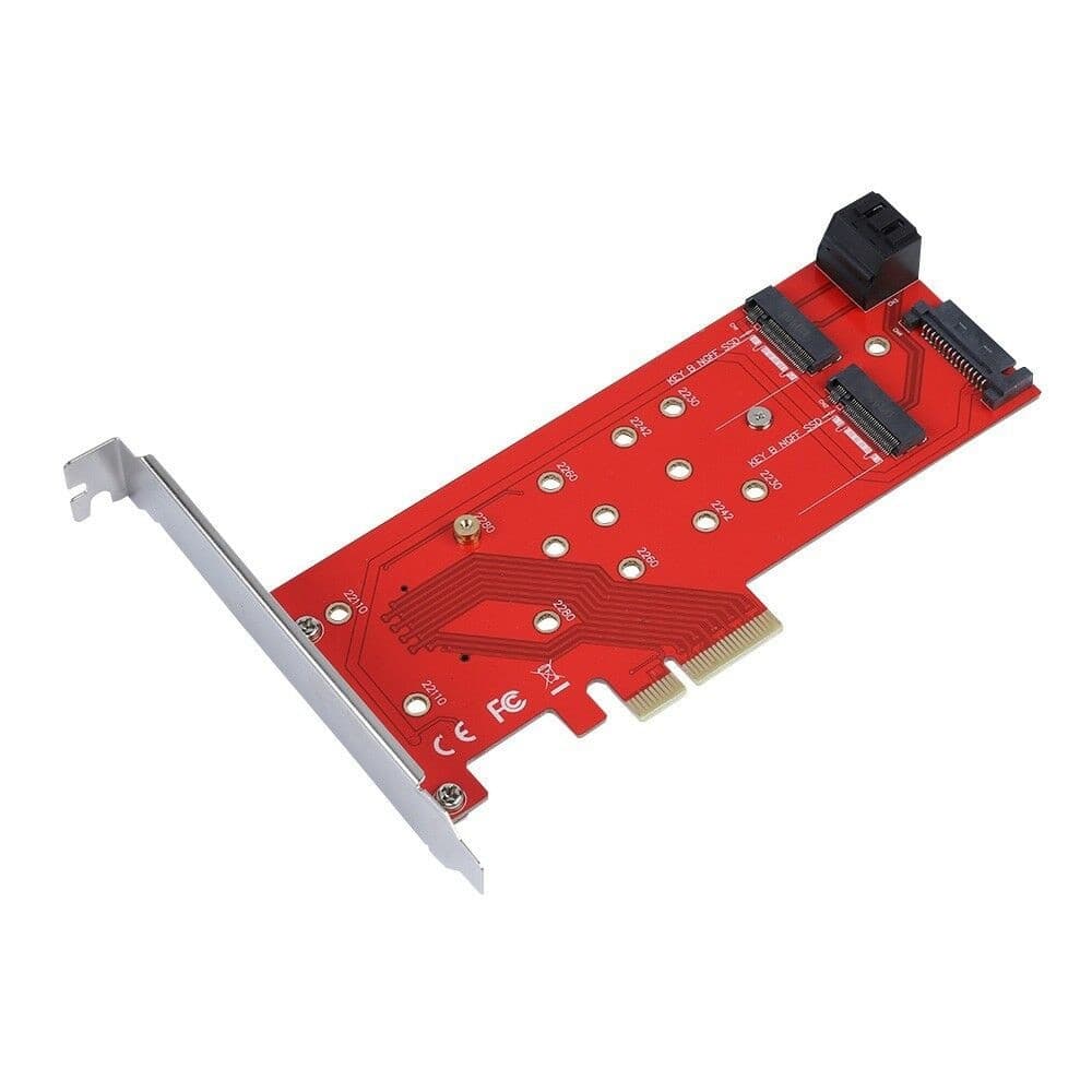 ORIENT C298E, Переходник PCI-E 4x->NGFF (M.2) M-key PCI-E SSD + 2xSATA->2xNGFF (M.2) B-key SSD, тип 2230/2242/2260/2280, SATA кабель - 2шт. в комплекте