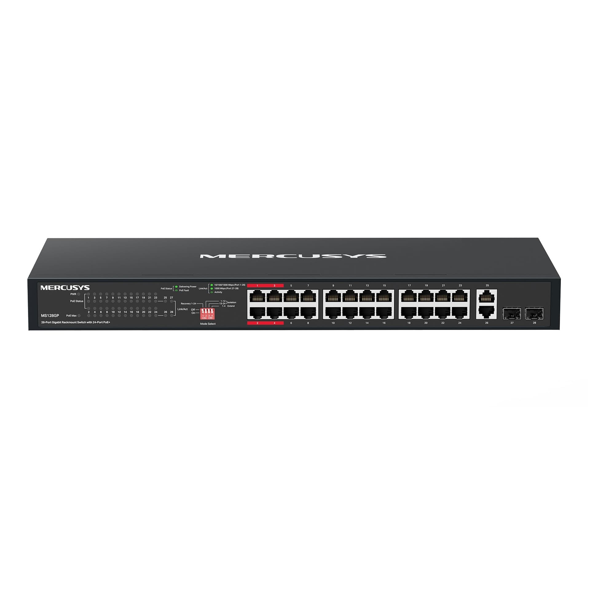 Mercusys MS128GP 28-портовый гигабитный монтируемый в стойку коммутатор с 24 портами PoE+
