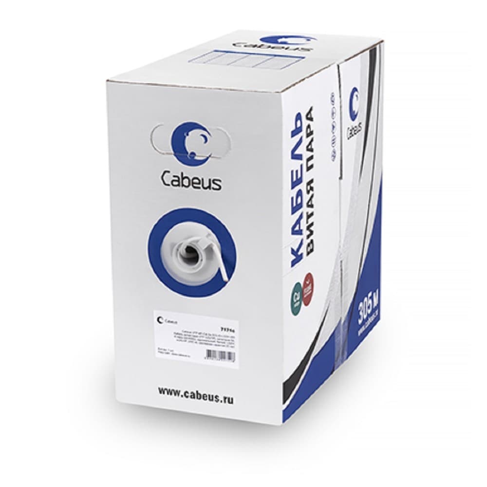 Cabeus UTP-4P-Cat.5e-SOLID-GY Кабель витая пара UTP (U/UTP), категория 5e, 4 пары 0,51мм (24 AWG), одножильный, серый (305 м), системная гарантия 25 лет.