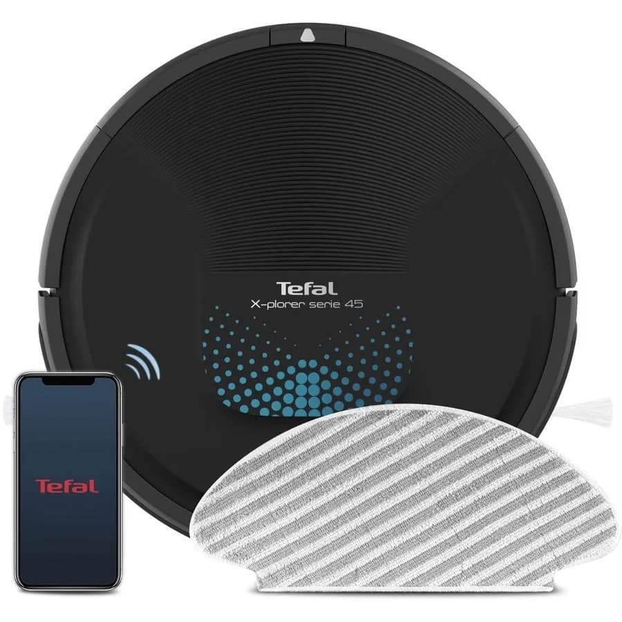 Робот-пылесос, TEFAL, RG8275WH, Сухая и влажная уборка, Мощная центральная турбощетка, Автономная работа 150 мин, Время зарядки 6 часов, Емкость контейнера для пыли 0,44л, Уровень шума 70 dB(A)