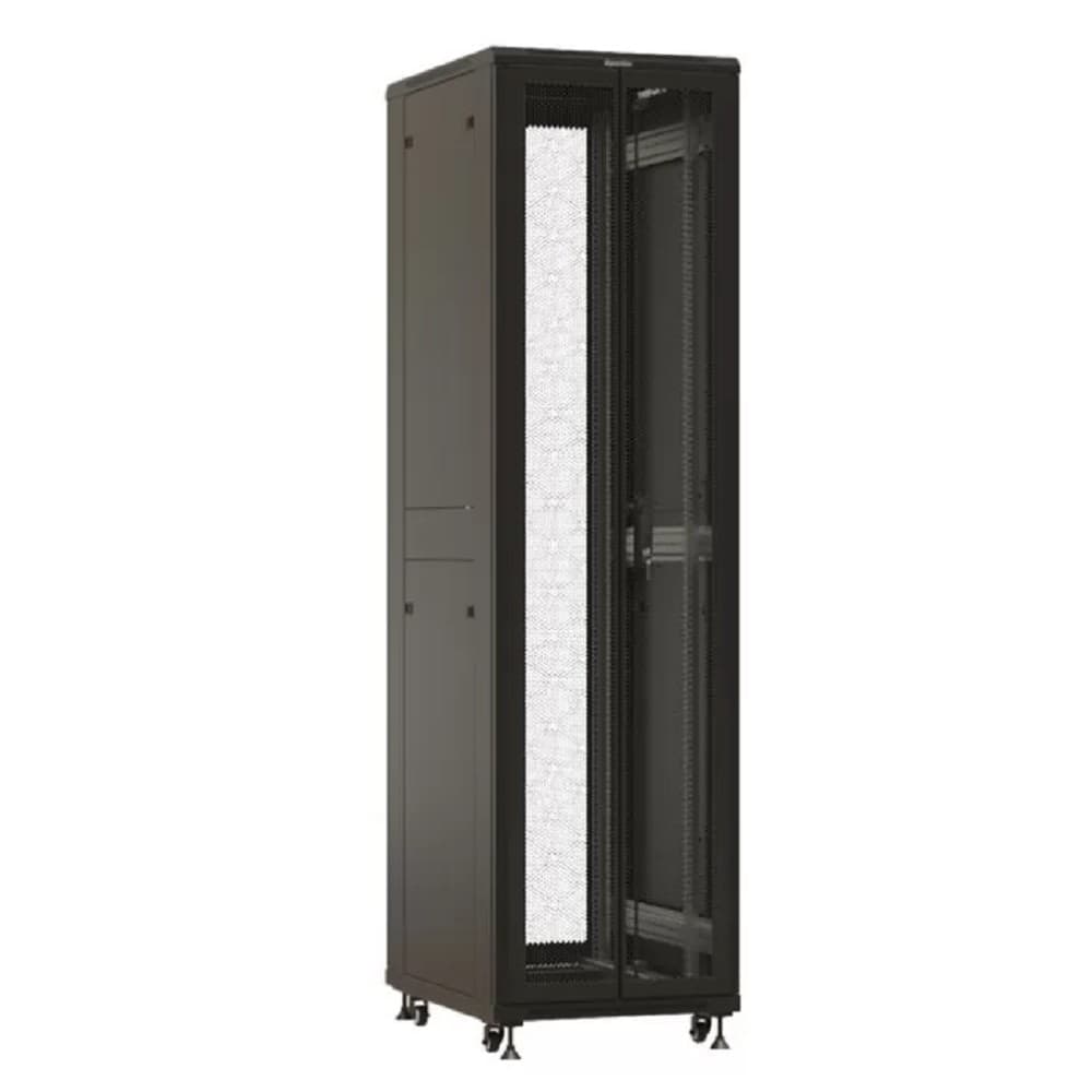 Шкаф Hyperline TTBR-4762-DD-RAL9004 Шкаф напольный 19-дюймовый, 47U, 2277x600х1200 мм (ВхШхГ), передняя и задняя распашные перфорированные двери (75%), ручка с замком, цвет черный (RAL 9004)(разобранн