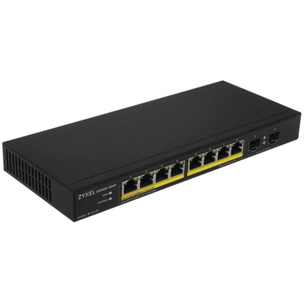 ZYXEL GS1100-10HP-EU0102F PoE+ коммутатор GS1100-10HP, 8xGE PoE+, 2xSFP, настольный, бесшумный, бюджет PoE 130 Вт