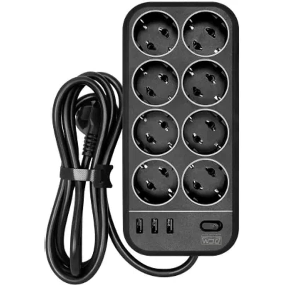 PowerCom Сетевой фильтр Powercom SP-08 USB03AB 1,8 m 1.8м (8 розеток) черный (коробка)