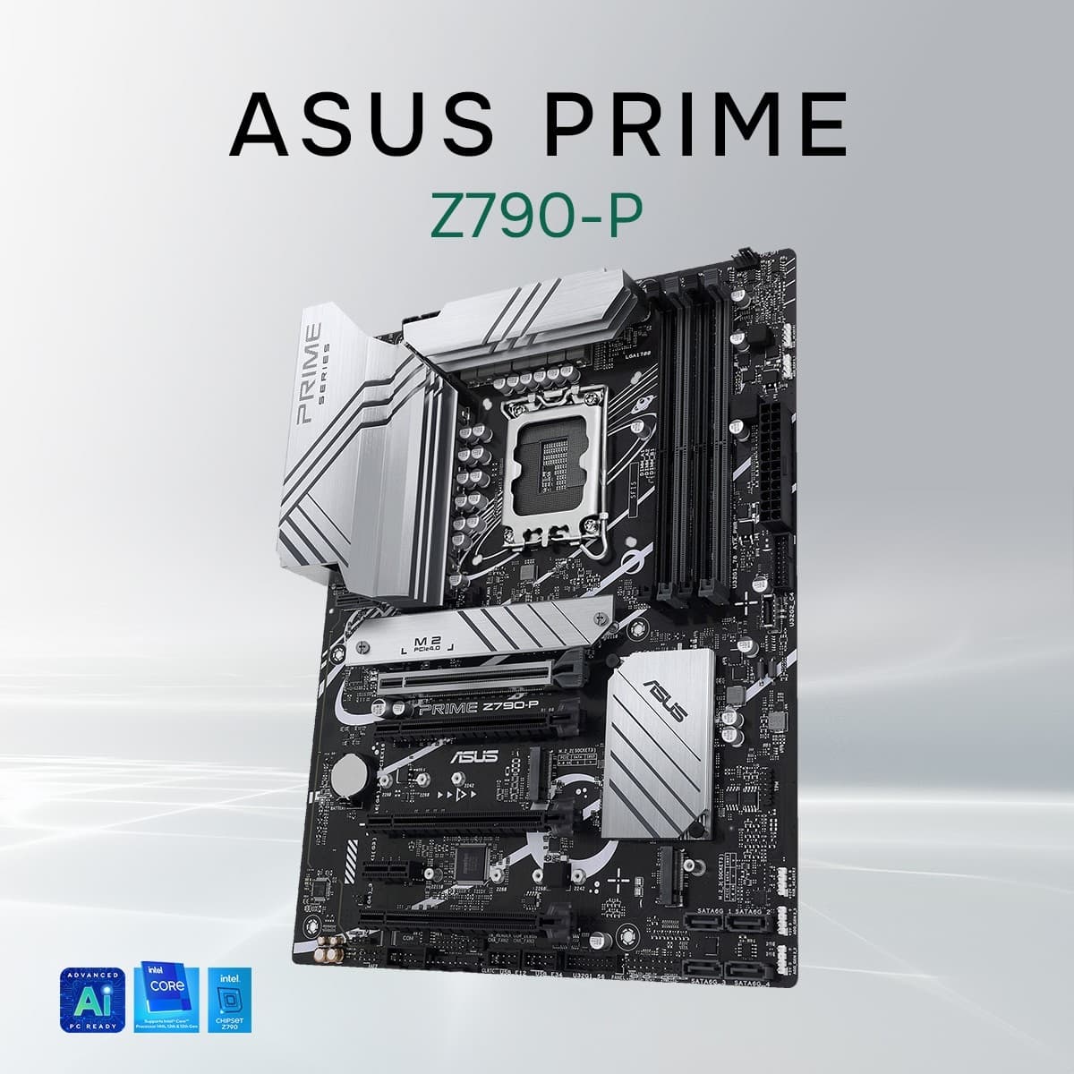 ASUS PRIME Z790-P(Socket 1700, ATX, 4xDDR5(192GB), DP/HDMI, 1xPCIe 5.0x16/3xPCIe 4.0x16/1xPCIe 3.0, 1xLAN (2.5GbE), 4xSATA 6Gb/s, 3xM.2,1xM.2 E key, 1xType-C,3xUSB 3.2, 4xUSB 2.0,1xPS/2)