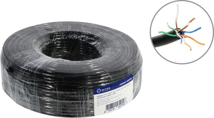 5bites Кабель US5500-100APE Витая пара UTP / SOLID / 5E / CCAG / PVC+PE / BLACK / OUTDOOR / 100M