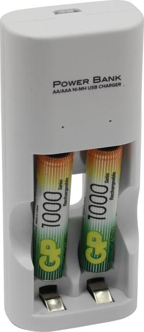 Зарядное уст-во GP <GP100AAAHC/CPB2-2CR2> (NiMH, AA/AAA, питание от USB) +AAAx2шт аккум.