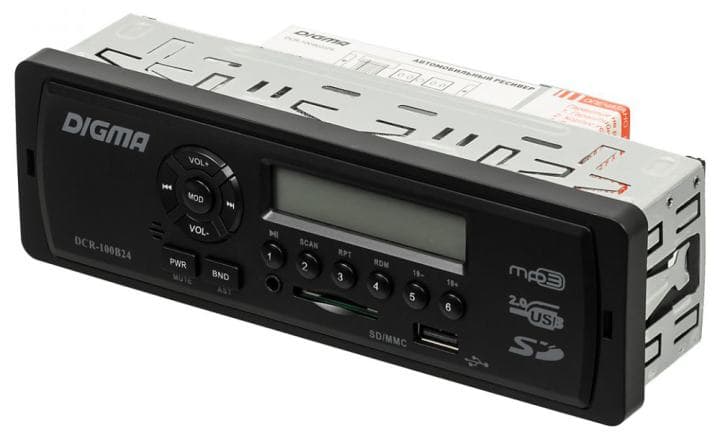 Digma <DCR-100B24> Автомагнитола (4x45W, FM, USB, SD)