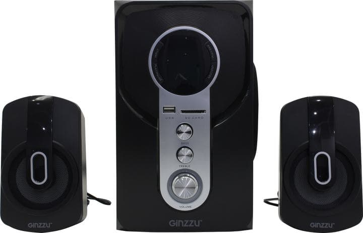 Колонки Ginzzu GM-405 (2x10W +Subwoofer 20W дерево, Bluetooth, USB, SD, FM, ПДУ)