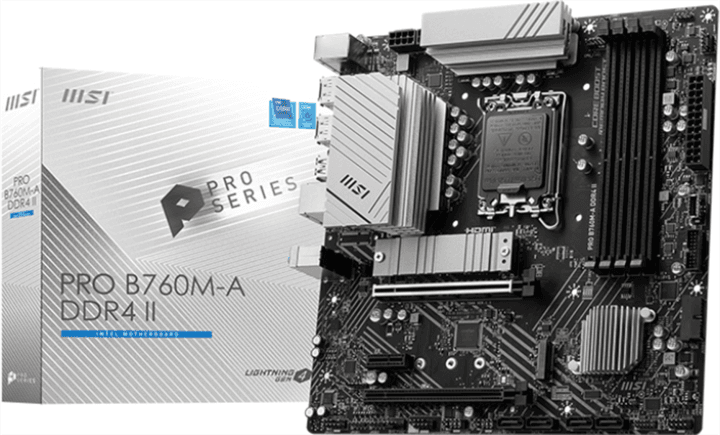 MSI PRO B760M-A DDR4 II (RTL) LGA1700 <B760> 2xPCI-E 2xHDMI+2xDP 2.5GbLAN SATA MicroATX 4DDR4
