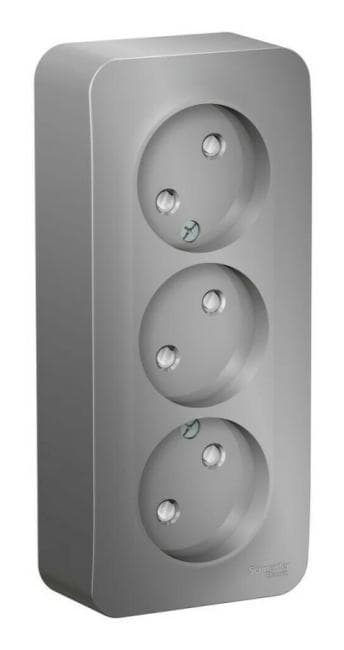 Розетка Systeme Electric BLNRA001313 3-я б/з со шторками 16А, 250В, изолир. пластина Алюминий наруж