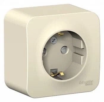 Розетка Systeme Electric BLNRA011112 с/з со шторками 16А, 250В, изолир. пластина Молочная наруж
