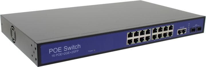 ORIENT SWP-7516POE/2P/2SFP PS 1GB, PoE коммутатор 16 портов, 16xPoE 100Mbps + 2xUplink SFP 1000Mbps + 2xUplink 1000Mbps, Bandwidth 7.2Gbps, PoE-A (1/2+,3/6-), IEEE802.3af/at, мощность до 300Вт