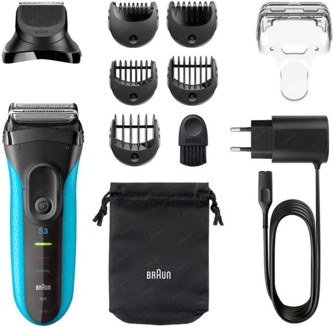 Бритва сетчатая Braun Series 3 3010BT реж.эл.:3 питан.:элек.сеть/аккум. синий/черный