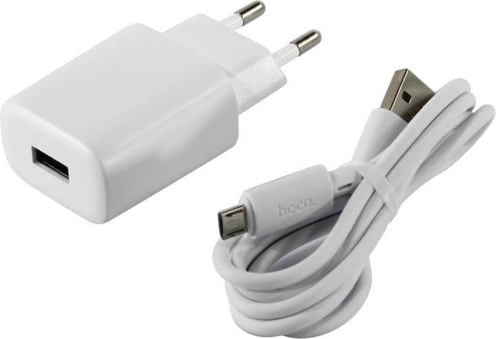 Hoco C134A Set Solid White <621342> Зарядное устройство USB (Вых. DC5V, 12W, USB, Кабель microUSB)