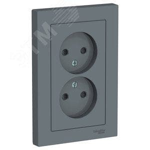 Розетка Systeme Electric ATN000722 AtlasDesign, двойная, без заземления, со шторками, 16А, в сборе, грифель