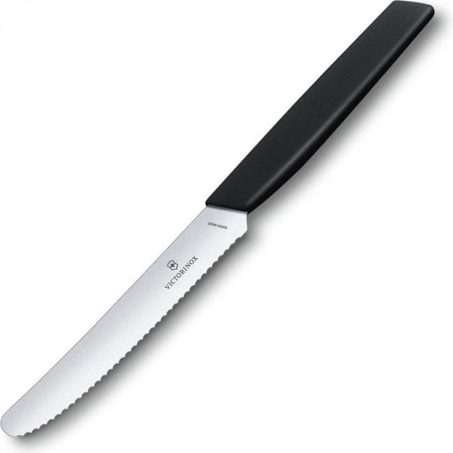 Нож кухонный Victorinox Swiss Modern (6.9003.11W) стальной столовый лезв.110мм серрейт. заточка черный
