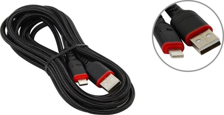 Hoco X59 Black <623056> Кабель USB AM-->Lightning 3м